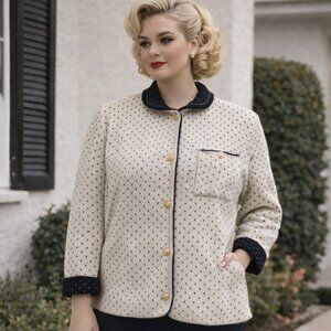 Vintage 50’s Style Marino Wool Blazer Sweater– Polka Dot –